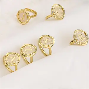 RA1121 Fashion New White Enamel 26 Alphabet Letter Initial Copper Ring A-Z Initial Brass Women Rings
