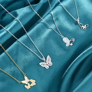 High Quality 925 Sterling Silver Shell Butterfly Zircon Pendant Women's Necklace Jewelry