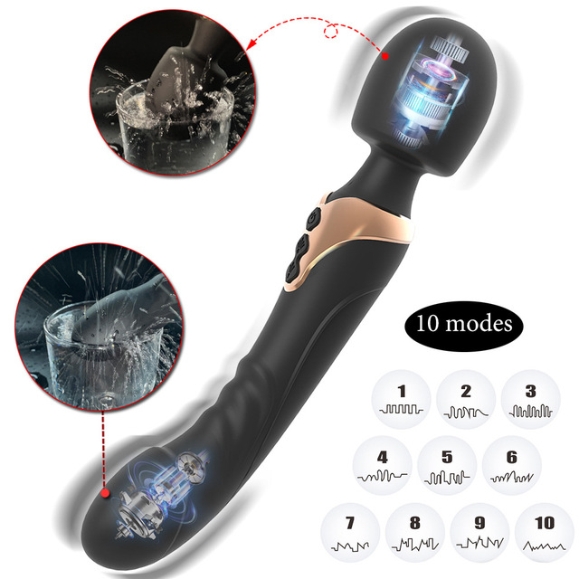 USB Rechargeable 10-Speed Waterproof Non-Lubricated Dual-Head AV Vibrator for G-Spot Masturbation Adult Sex Toy