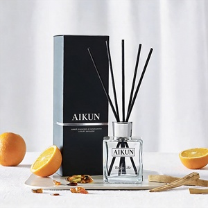 Aikun Private Label Retail Supplier Thick Glass <b>Bottle</b> 100ml IP16 Formula Woody Fragrance Luxury Box <b>Reed</b> <b>Diffuser</b> Set for Home - Product Image 1