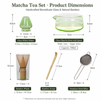 Ensemble de thé matcha en verre borosilicate de haute qualité, kit matcha traditionnel japonais, kit de préparation de matcha multicolores pour la cérémonie du thé