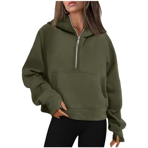 Sudaderas largas con capucha para mujer, con media cremallera, forro polar, tops, pullovers oversize, ropa de moda de invierno 2026 - Product Image 1