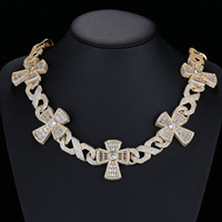 Collier chaîne cubaine avec croix infinie entièrement ornée de strass pour homme, style hip-hop, accessoires de mode, vente en gros, coffret cadeau, style chic