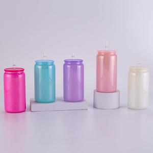 Haute qualité nouveau blanc paillettes Sublimation verre peut coloré miroitant 16oz Sublimation blanc Mason tasse bambou couvercle bulle tasse à thé - Product Image 3