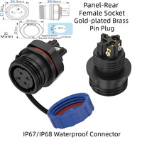 Connecteur de données et d'alimentation électrique femelle arrière pour panneau, LD16, avec broches en laiton plaqué or, 5A, 4 broches, pour câble extérieur