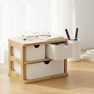 Bamboo Fiber Desktop <b>Storage</b> <b>Box</b> Double Layer With <b>Drawers</b> Organizer For Office Bedroom Jewelry - Product Image 1