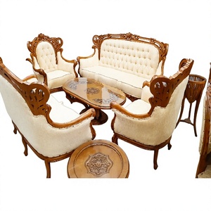 Conjunto de sofá de teca de estilo tradicional, muebles de salón tradicional indio, Maharaja tallado de madera de teca, juego de 5 asientos - Product Image 1