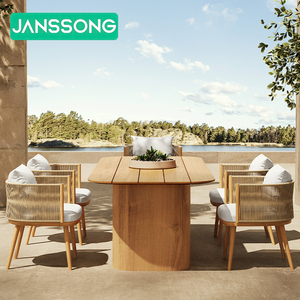Conjunto de Muebles de Exterior Modernos, Conjunto de Mesa y Sillas de Cuerda para Patio de Villa, Jardín de Hotel, Comedor al Aire Libre, Patio, Muebles de Madera para Exteriores - Product Image 3