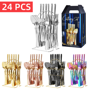 Custom Hoge Kwaliteit 24 Stuks Bestek Lepel Mes Vork <span class=keywords><strong>Set</strong></span> Rvs Bestek <span class=keywords><strong>Set</strong></span> Goud Bestek Sets Met Geschenkdoos - Product Image 1