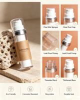 Bouteilles sous vide en plastique écologiques personnalisables de 15 ml/30 ml/50 ml avec inserts remplaçables, adaptées au reconditionnement des lotions