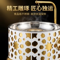 Conteneur Isotherme Luxueux Blanc-Doré Creux en Acier Inoxydable 8L, Chauffe-Plats à Carburant pour Mariages, Fêtes et Buffets