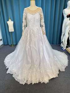 Factory Price 2025 New Illusion African <b>Long</b> <b>Sleeve</b> <b>Wedding</b> <b>Dress</b> Beading Lace Bridal Gown Printed Ruffles Vestido De Noiva - Product Image 4