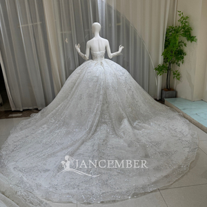 Lsoy063 Modern Luxury Crystal Beaded Wedding Dress Sweetheart <b>Silver</b> Pattern Ball Gown Chapel Train Floor-Length Backless Veil - Product Image 4