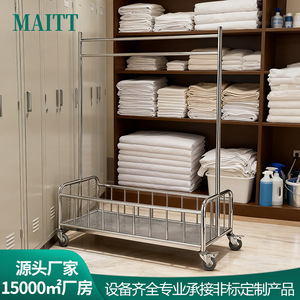 Customizable thickened and reinforced stainless <b>steel</b> hand-push clothes rack, clothes hanger, hotel room mobile clothes - Product Image 5