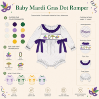 Combinaison pour bébé fille Puresun certifiée CPSIA CPC, 100% coton, nœud Mardi Gras, pois noirs, broderie smockée, 0-24 mois