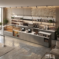 Vitrine de présentation moderne pour café, système de comptoir modulaire avec éclairage LED, étanche et robuste, idéal pour les magasins de marque