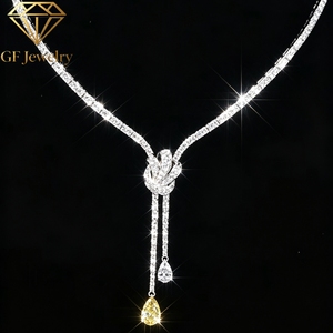 Collier Lariat en Or Blanc 14K avec Diamant de Laboratoire Jaune Poire, Motif Nœud, Chaîne Tennis Entièrement Pavée, Certifié IGI, Luxe, pour Femme - Product Image 5