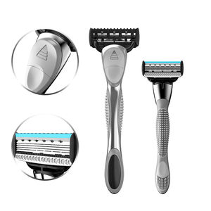 Rasoir à 5 lames avec tête de connecteur Rasoir de sécurité écologique pour hommes Rasoirs pour hommes en acier inoxydable bleu Logo personnalisé - Product Image 2