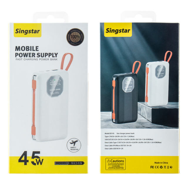 45w Portable Charger Power Bank 20000mAh Fast Charging with Built-in USB C Cable for iphone Usb Cable and Type c Fast Charger
