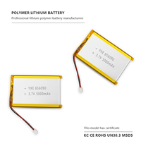 Baterai Lithium Ion kantong 656090 V/3.7 mah isi ulang 5000 dengan perlindungan pengisian daya berlebih untuk elektronik konsumen portabel
