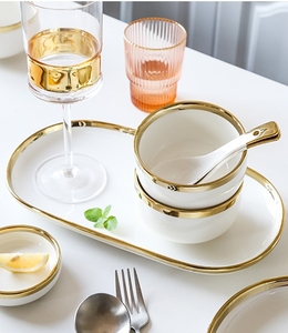 Bộ bát đĩa mạ vàng phong cách Bắc Âu sang trọng, dành cho 2-8 người, gồm bát cơm, bát súp, bát rau và đĩa. - Product Image 5