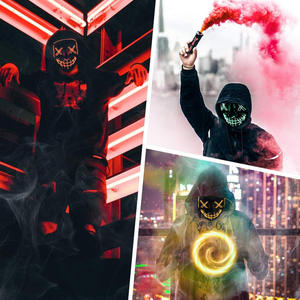 Masque facial LED El Horror en gros, masque LED Joker en PP à lumière froide pour Halloween, masque LED en forme de V pour soirée costumée - Product Image 2