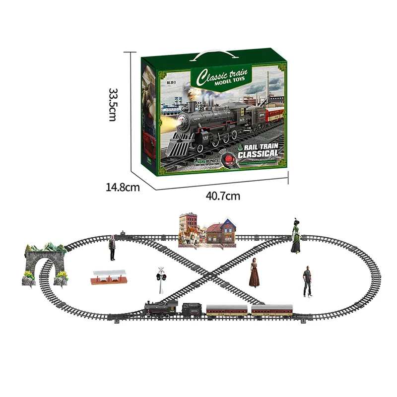 Model Kereta Api RC anak-anak, kereta api elektrik klasik Set hadiah stimulasi Kereta Api uap