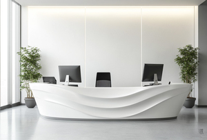 Mostrador de Recepción Ovalado Moderno con Forma de Ola, Superficie Sólida Brillante, Muebles de Oficina Minimalistas para Uso Comercial - Product Image 2