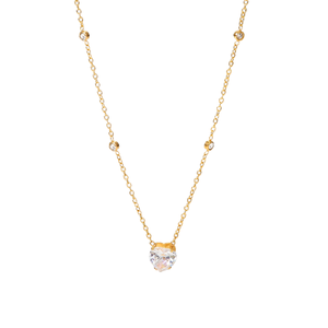 Collar con Colgante de Zirconia en Forma de Corazón Blanco Romántico, Cadena Delgada de Acero Inoxidable Chapada en Oro para Niños - Product Image 2