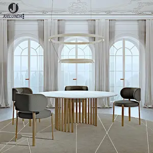New Design Italian Style Hotel Furniture 5 Star Modern Stainless Steel Bronze Brushed Base Round Marble Dining Table