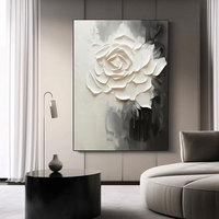 HAOWAI-Toile de luxe texturée avec fleur blanche, art mural minimaliste, peinture florale abstraite pour décoration de salon et de chambre à coucher, OEM/ODM