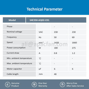 ebmpapst S4E350-AQ02-C01 230VAC 0.80/1.20A 180/275W 1420/1660RPM Electric OEM Computer Room Air Conditioner Axial Cooling <b>Fan</b> - Product Image 3