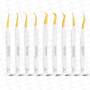 Juego de pinzas de pestañas de acero inoxidable Agarre de fibra Puntas de oro blanco 45 60 75 90 grados Volumen Extensión de pestañas Logotipo grabado personalizado - Product Image 6