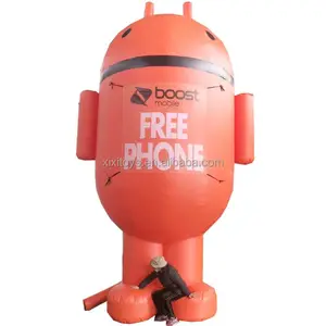 Outdoor Giant Custom Blow Up Android Cell Phone Model Advertising Inflatable Orange Robot For Mobile Phone Stores Promotion