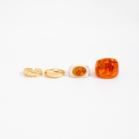 Lot de 4 bagues empilables vintage à large bande en résine imitation ambre pour femmes, accessoires de bijoux tendance pour le quotidien