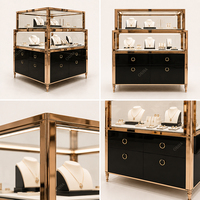Vitrine de magasin de bijoux en verre moderne, meuble de présentation, comptoir avec éclairage LED, finition dorée pour centres commerciaux de luxe