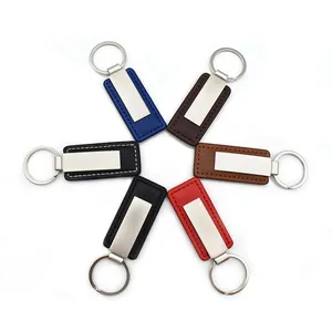 Пользовательский логотип Серебряная металлическая пластина PU кожаный ремешок брелок держатель для ключей автомобиля