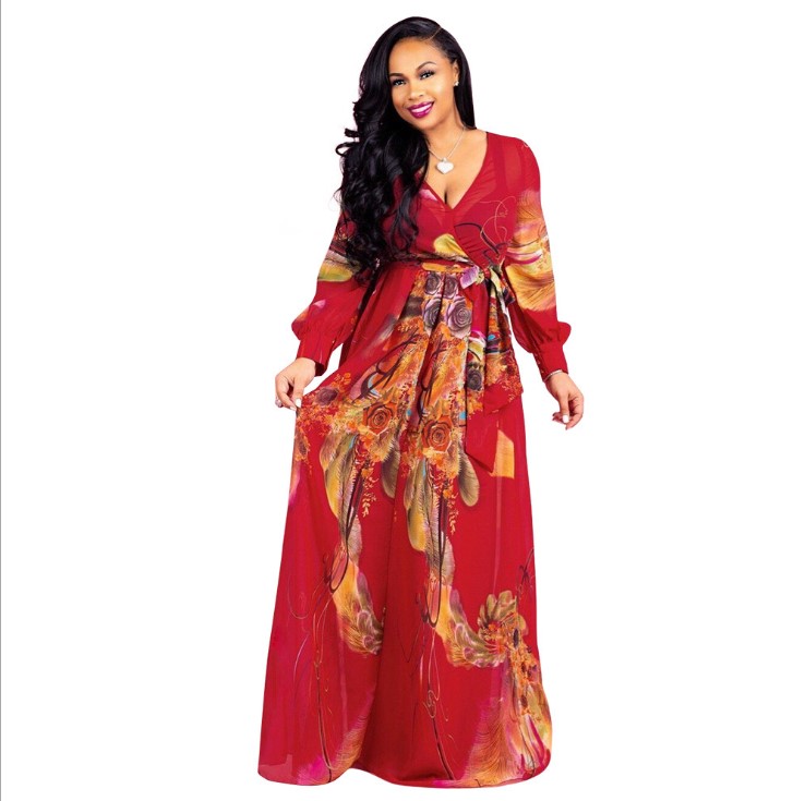 2020 Fashion New Long Sleeve Maxi Dresses Women African Print Fashion Women Causal dresses