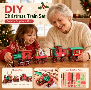 Nuevo Set de Tren de Madera Navideño DIY, Set de Tren de Madera Navideño Hecho en Casa - Product Image 4