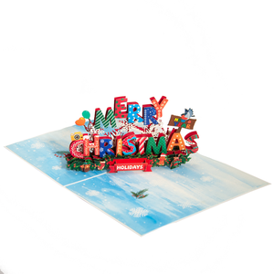 Tarjeta de felicitación 3D emergente, colorida, con tipografía del alfabeto navideño, tarjetas navideñas Kirigami - Product Image 2