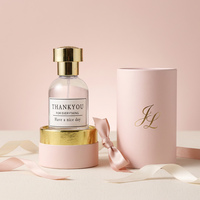 Botol Parfum Kaca Silinder Bening Warna Pink Laris Manis 30ml 50ml 100ml Tutup Emas Pompa Semprot dengan Kotak Tabung Elegan untuk Wanita