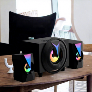 Wooden 2.1 Multimedia <b>Speaker</b> with Subwoofer USB Powered Supports MP3 Colorful Led Light for Computer Phone - Product Image 1
