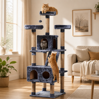 Grande villa pour chat avec maisonnette, tour d'escalade multi-niveaux avec poteaux à gratter, structure d'escalade pour chat pour aire de jeux pour chats