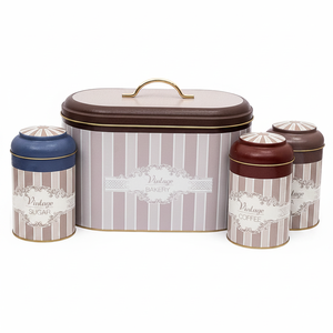 Juego de cocina de caja de lata redonda de 4 piezas, tapa de cúpula, diseño elegante - Product Image 2