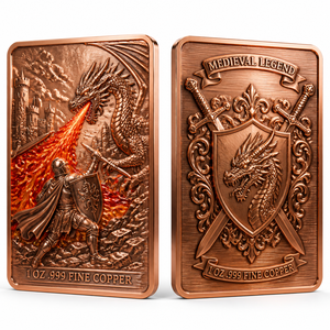 Barre commémorative Dragon <span class=keywords><strong>Slayer</strong></span> en cuivre fin .999 de 1 oz, pièce de défi personnalisée en relief 3D sur le thème de la légende médiévale, pour cadeau de luxe - Product Image 2