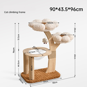 Arbre à chat de luxe en bois massif à 3 niveaux avec poteau à gratter en sisal naturel, robuste (11 kg), pour chats d'intérieur, en carton, vente en gros - Product Image 2