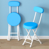 Chaise de Salle à Manger Pliante pour la Maison, Petit Tabouret Rond en Métal avec Dossier, Chaise Simple et Portable