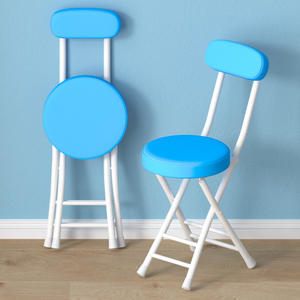 كرسي طعام منزلي قابل للطي، مقعد دائري صغير معدني مع مسند ظهر، كرسي بسيط محمول - Product Image 6