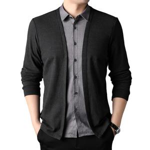 2024 collezione autunnale t-Shirt da uomo Casual da lavoro <span class=keywords><strong>Cardigan</strong></span> in maglia che imita il cappotto con colletto a due pezzi nuovo abbigliamento da uomo - Product Image 1