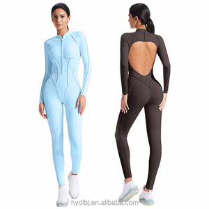 Tuta intera da <span class=keywords><strong>donna</strong></span> a maniche lunghe con zip per fitness e yoga, senza schienale, aderente, stile <span class=keywords><strong>pantaloni</strong></span> lunghi con design aerodinamico - Product Image 1
